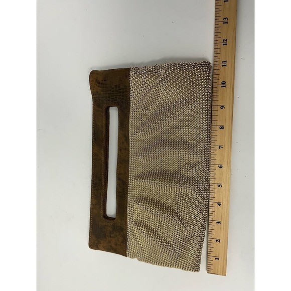 BCBGMAXAZRIA Gold Leather Inner Pocket Beaded Women's Handbag Purse Clutch - Picture 4 of 5